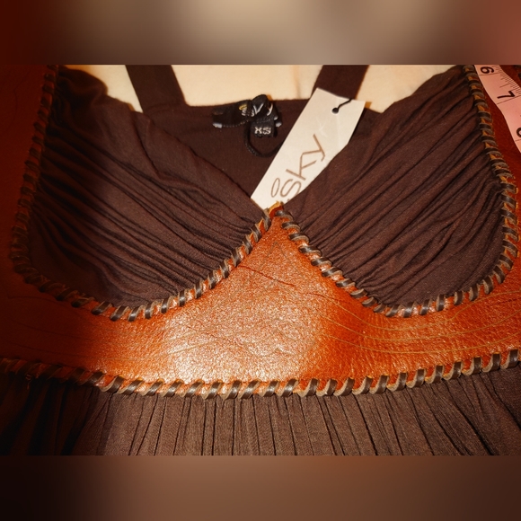 NWT Brown SKY Brand Leather Bustier Corset Mini Dress Tunic XS / 2 Fit & Flare - Picture 9 of 14